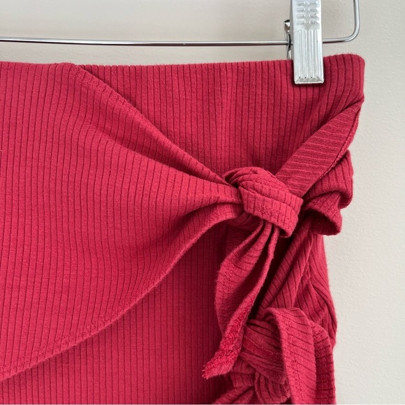 [express] ribbed stretch double tie knot wrap mini skirt red S - Picture 3 of 5